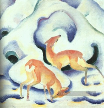 neige Tableau Peinture - Cerf dans l’Expressionisme Neige
